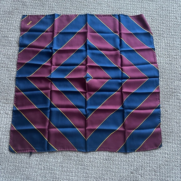 Geometric Burgundy and Blue Silk Scarf - Picture 1 of 4